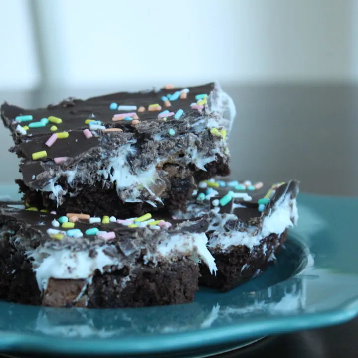 Cadbury Egg Marshmallow Brownies on a plate are the perfect Easter treat!