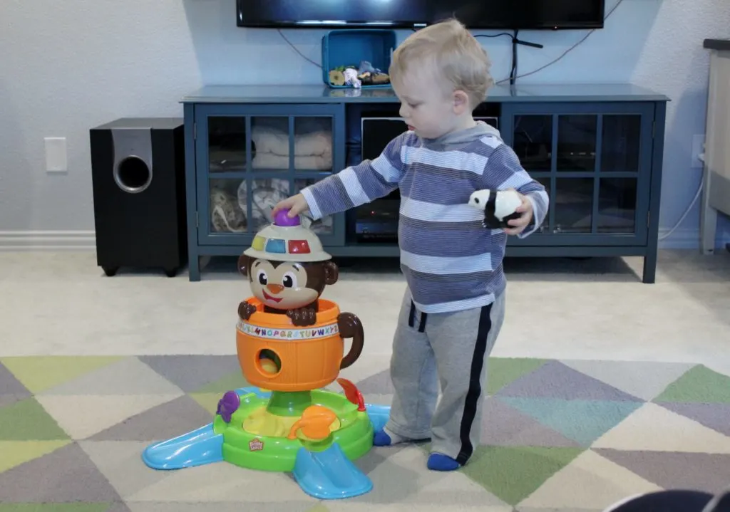 This Bright Starts Hide 'n Spin Monkey is a great gift for 12-18 month olds. Keep the toddlers busy!