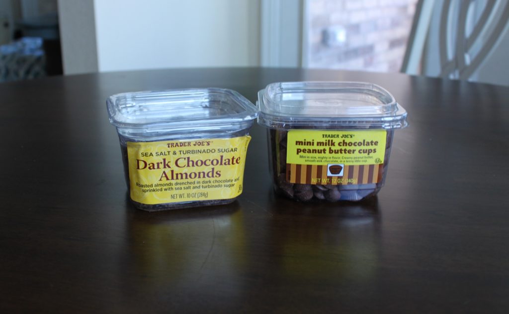 Trader Joe's Snacks: Dark Chocolate Almonds and Mini Peanut Butter Cups