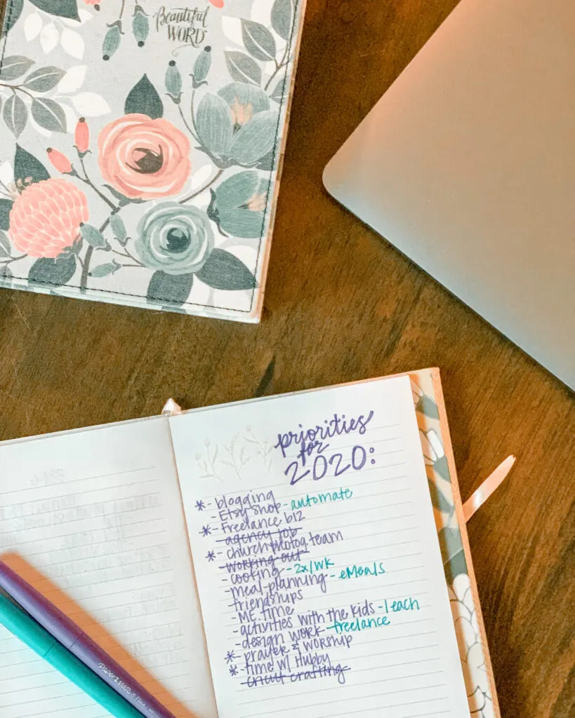 A great new years resolution for moms is BALANCE. Jotting down priorities for the year in a notebook is an easy step towards finding balance for moms.