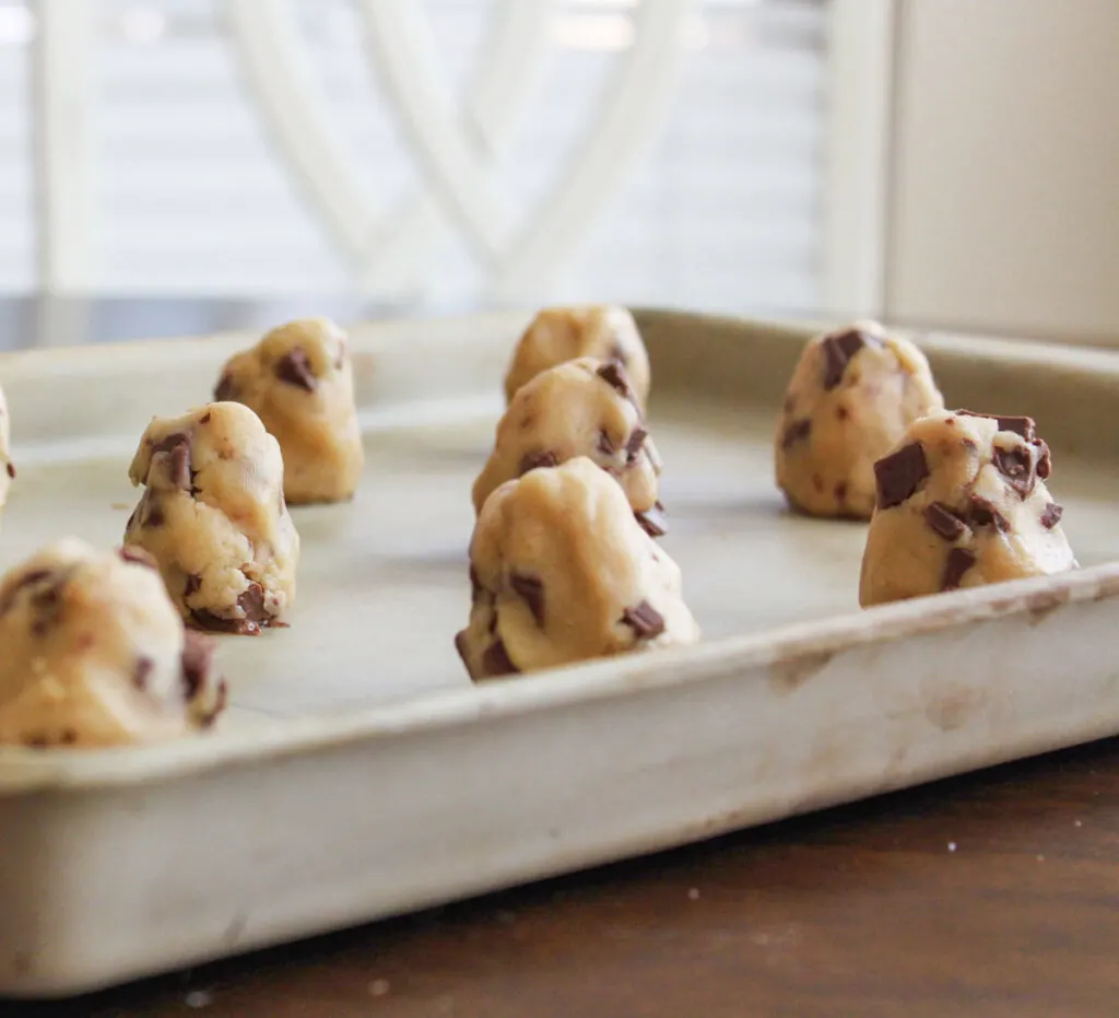 tips to make the PERFECT chocolate chip cookies: roll your dough balls taller than wide.