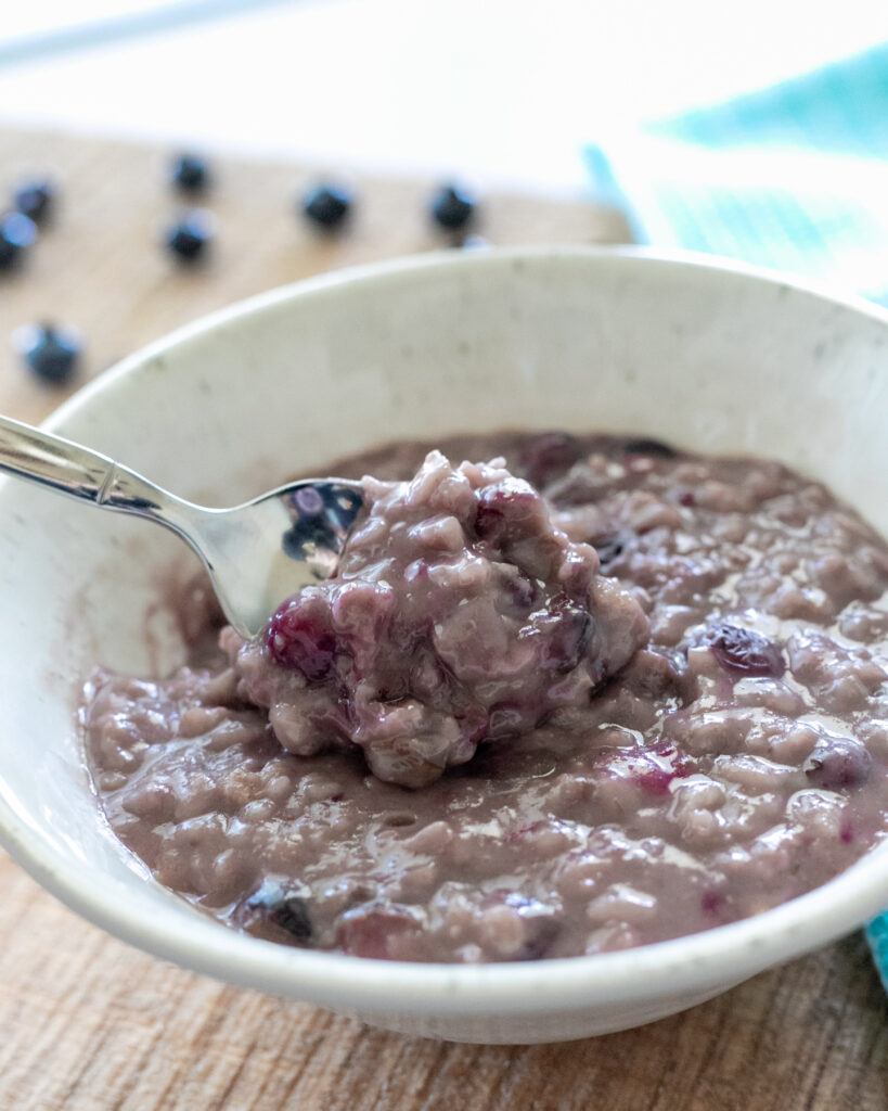 Instant Pot Blueberry Vanilla Oatmeal is a great, easy breakfast for hungry toddlers!