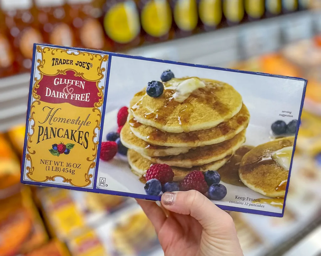 Trader Joe's gluten-free & dairy-free pancakes – one of their many awesome dairy-free products!