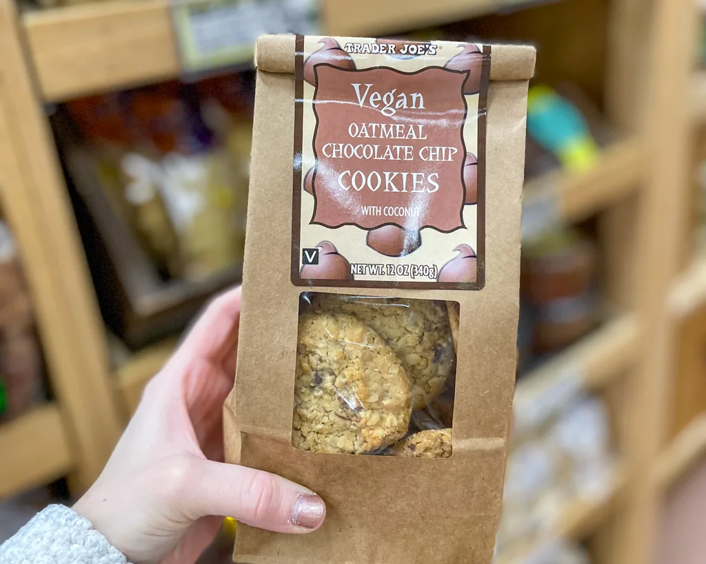 Trader Joe's vegan oatmeal chocolate chip cookies – one of their many awesome dairy-free products!