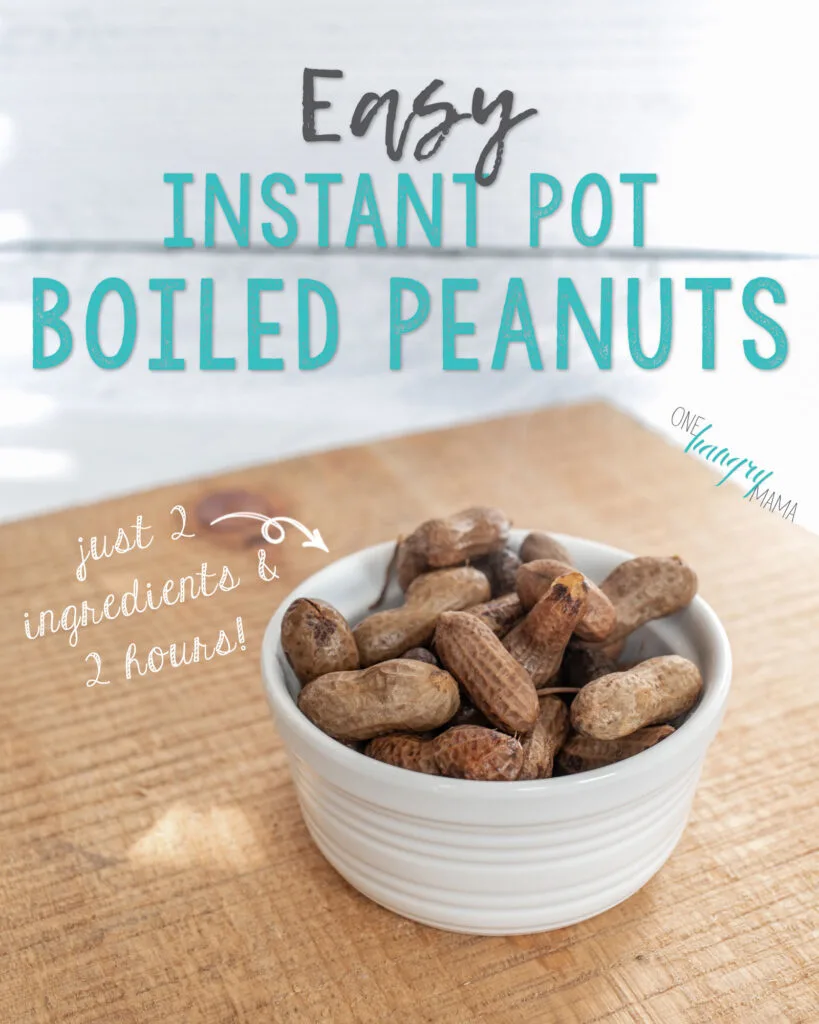 Bowl of boiled peanuts with text "Easy Instant Pot Boiled Peanuts"